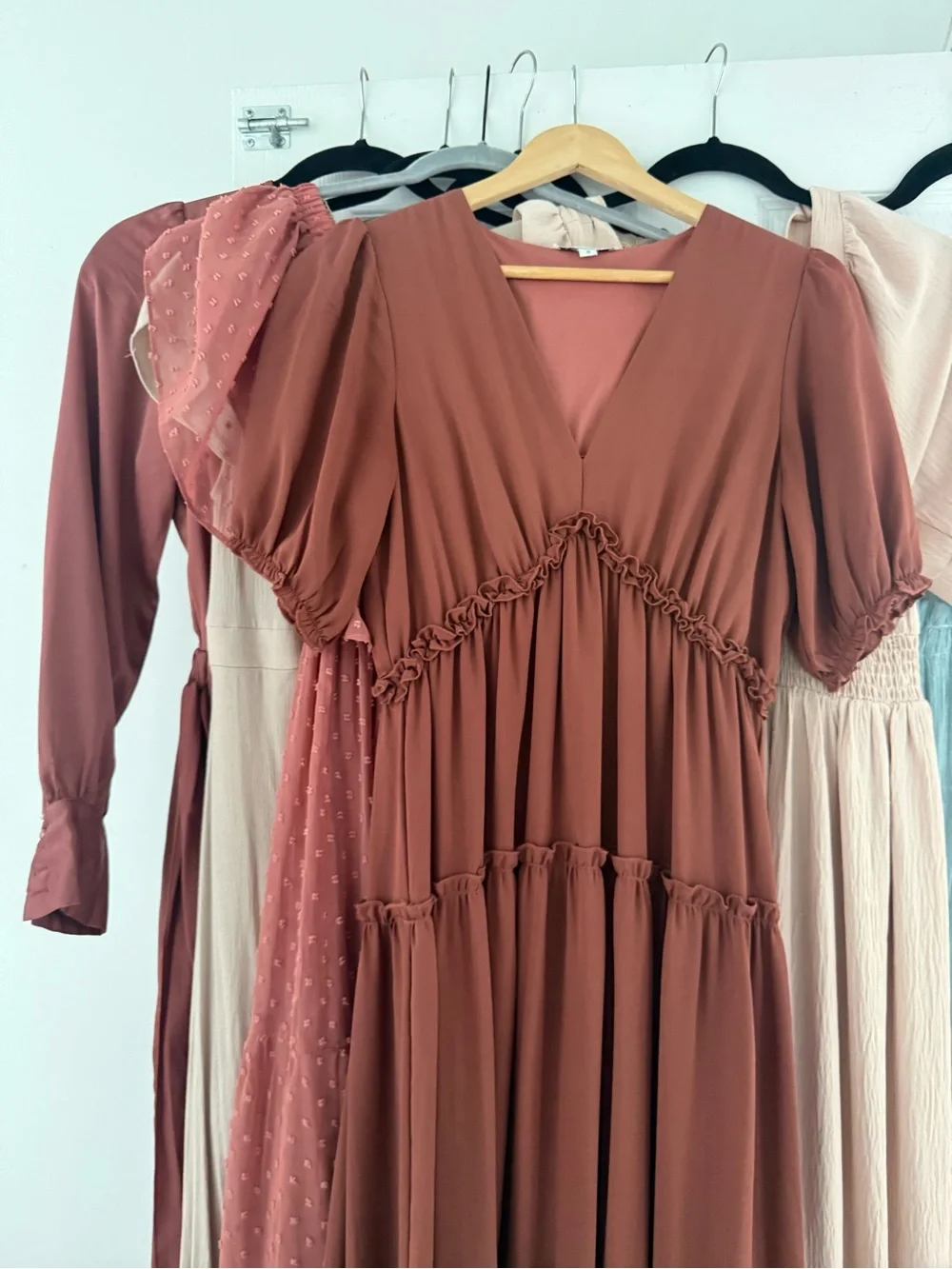 Baltic Born Rust Tiered V-Neck Midi Dress